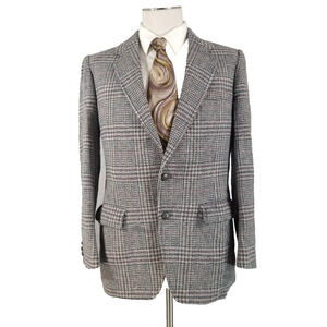 911 Sports Coat Suit Jacket mens 38R Gray Wool Plaid Tweed English Classic